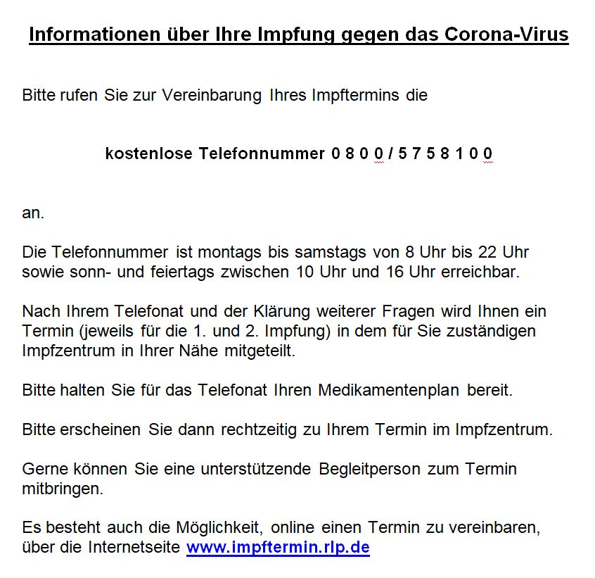 !!! Informationen zur Impfung gegen das Corona-Virus !!!